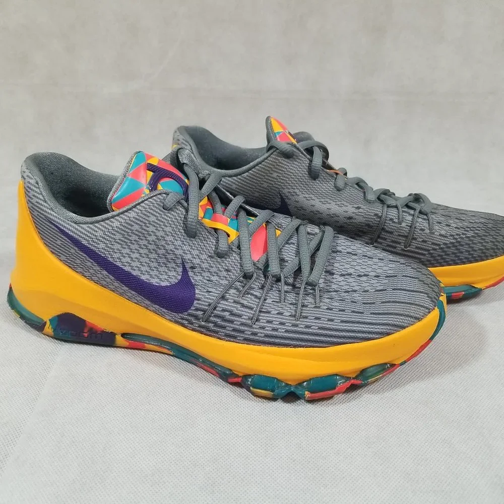 NIKE KD 8 Boys Size 7 Shoes Prince George Basketball‎ Sneaker Gray Multi